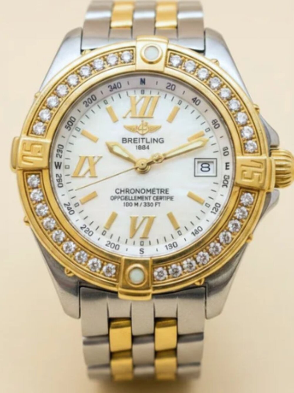 18K Breitling Cockpit Lady Diamond Bezel Custom Watch